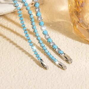 White Rhodium Turquoise Bracelet Set